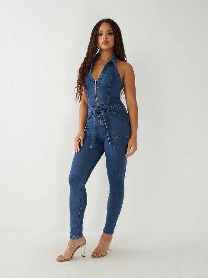 True Religion Zip Denim Jumpsuit Dam Blå Tvätt | YNV174896