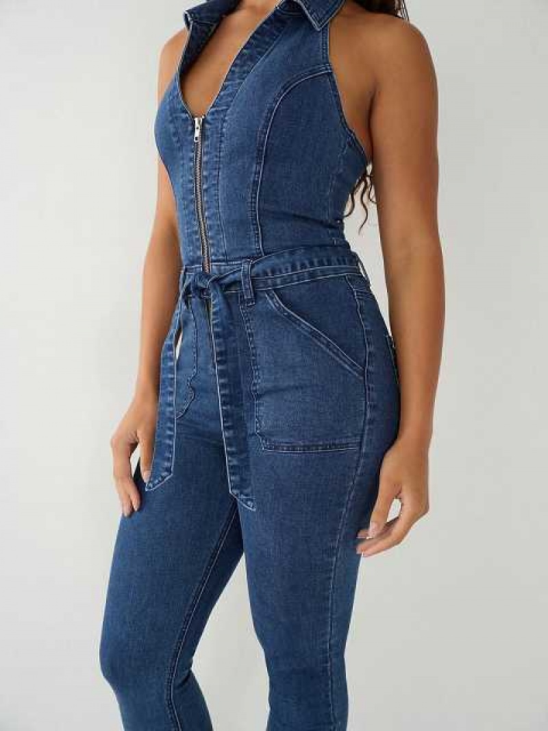 True Religion Zip Denim Jumpsuit Dam Blå Tvätt | YNV174896