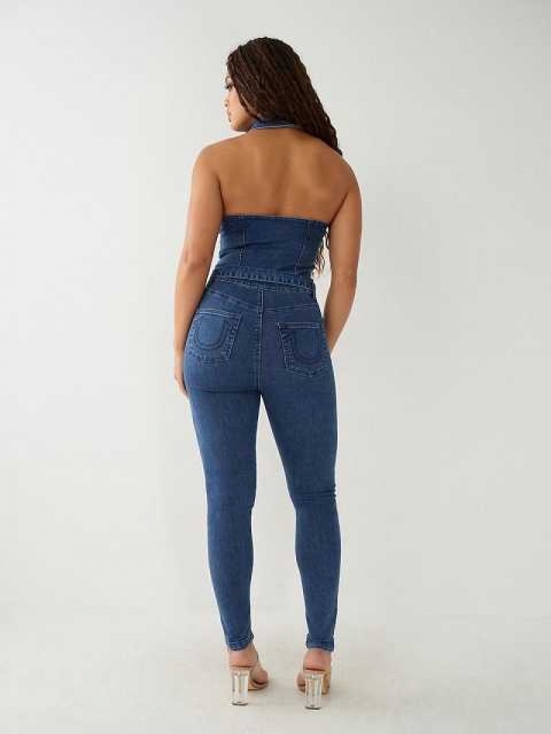 True Religion Zip Denim Jumpsuit Dam Blå Tvätt | YNV174896